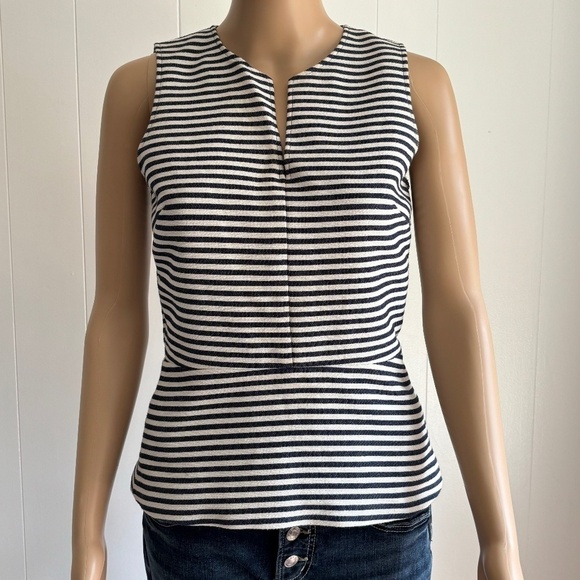 Theory Etia blue and white lined striped sleeveless peplum size small - Picture 1 of 15